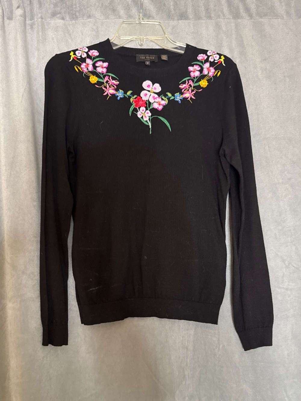 Ted Baker Black Sweater with Floral Design Size 2